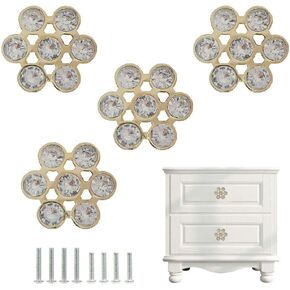 Sutfmwe Crystal Drawer Knobs, Rhinestone Cabinet Knobs, Crystal Rhinestone Decorative Dresser Knobs, Funky Furniture Hardware Single Hole Gold Pull Handle Knobs 4PCS