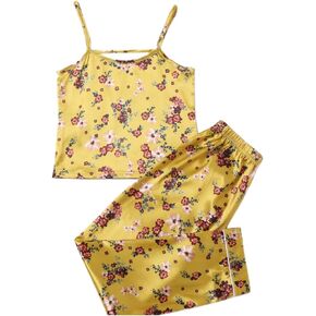Umeyda Girls 2-Piece Cami Top With Pants Satin Pajamas Set