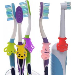 Toothbrushes Markers. Silicone Labels for Toothbrush Identification. Bathroom Storage and Organization Accessories. Pack of 6 identifiers Tags in Different Designs and Colors