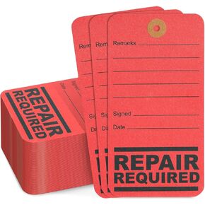 Juvale 100-Pack Repair Required Tags, Red Service Tags for Broken Equipment, Maintenance, Production Machinery Notice Label Signs for Office, Warehouse, Construction (3x5.7 Inch)