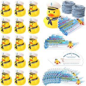 Lenwen 60 Pcs Duck Tag Cruise Kit Includes 20 Pcs Mini Cruising Rubber Ducks 20 Sheets Cruise Tag Card 20 Pcs Elastic Rubber Bands for Cruising Hiding Ducking Carnival Game Rewards (Yellow)