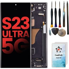 CanFixIt Screen Replacement for Samsung Galaxy S23 Ultra OLED Screen (Not LCD) Display Digitizer Assembly with Frame with Free Repair Tools Black - S918U S918W