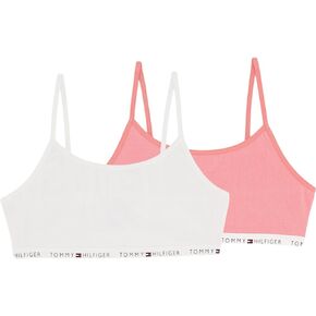 Tommy Hilfiger Girls' Crop Sports Bra (Pack of 2), Racerback Straps & Soft Elastic Waistband, Cotton & Spandex, White Blush