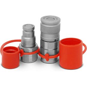 Summit Hydraulics 3/8" Flat Face Hydraulic Quick Connect Coupler Set w/Dust Caps, 1/2" NPT Thread