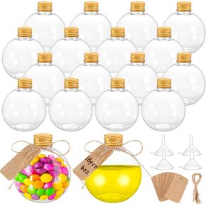 Dlerom 18 Pieces 6 oz Spherical Plastic Potion Bottles Ball Shape Sand Art Bottles with Funnel Christmas Cocktail Ornament Balls Candy Jar for DIY Wedding Party Crafts Decoration(Gold, Aluminum Cap)