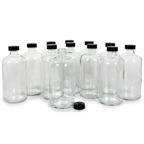 Vivaplex, 12, Clear, 16 oz Glass Bottles, with Lids