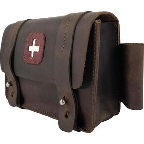 Hide & Drink, Empty First Aid Bag, Mini Medical Storage Pouch, Rectangular Bag for Survival Kit, Full Grain Leather, Handmade, Bourbon Brown