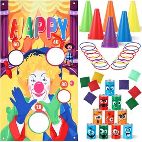 Foilswirl 41 Pcs Carnival Games Set 5 in 1 Plastic Cones Ring Bean Bags Toss Game Can Bean Bag Toss Game for Boys Girls Adults Family Birthday Party Carnival Yard Indoor and Outdoor Easter Games