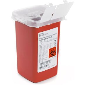 McKesson Prevent Biohazard Infectious Waste Sharps Container - PG-II, Plastic, Vertical Entry, Hinged Snap-On Lid - Red, 1 qt, 4 1/4 in x 4 1/4 in x 6 1/4 in, 1 Count