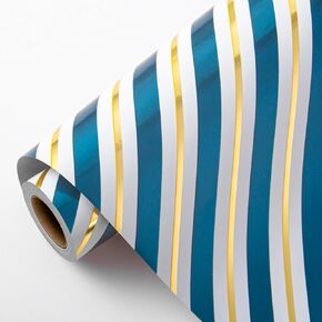 Garbendy Gold Foil Stripes Wrapping Paper Mini Roll - 17 Inch X 32.8 Feet - Red & Gold Stripe Perfect for Christmas, Birthday, Holiday, Wedding, Baby Shower and All Occasions