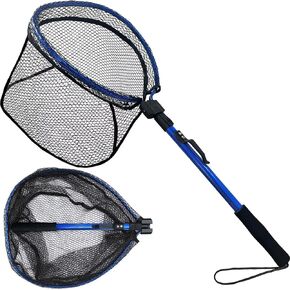 LBW Folding Rubber Fishing Net, Kayak Fishing Net for Saltwater or Freshwater, Collapsible Fishing Landing Net, Catfish, Bass, Trout Net, Compact Fishing Net with Handle