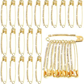 Sibba 20 Pieces Gold Rhinestone Safety Pins Faux Crystal Brooches Sweater Shawl Clips for Women or Girls Skirts Sweater Scarf Lapel Hat Accessories
