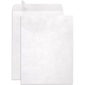 Blue Summit Tyvek Envelopes, 100 10 x 13 Peel & Seal Envelopes, White Tyvek with Center Seam