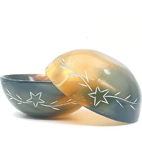 AYZCORP Hand Carved Natural Horn Bowl White Stars Carved Design Horn Bowl Viking Norse Medieval |HORN BOWL | Hand Crafted for SERVING & SHAVING BOWLS gift for mother, father Husband (STAR WITH VINES)