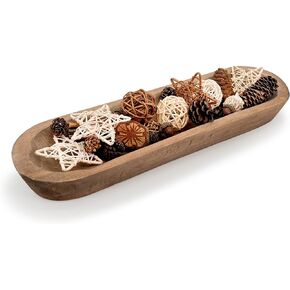 MOLADRI Wooden Dough Bowls Decorative，Unique Centerpiece Bowl, Rustic Long Wood Bowl with Hand Carved for Table Centerpiece Decor, Farmhouse Boho Rustic Style Home Decor (17 x 5 x 2 Inch Brown)