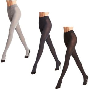 FALKE Size Large, Women's Softmerino Tights Trio: Warm, Breathable Merino Wool in Black, Blue, Grey for Winter Elegance