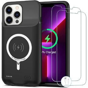 Battery Case for iPhone 13 Pro, [10000mAh] Enhanced Portable Protective Smart Qi Wireless Charger Case Battery Pack with CarPlay Wireless Charging Case Compatible for iPhone 13 Pro (6.1 inch)-Black