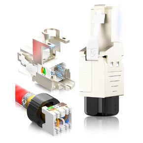 AMPCOM STP CAT6A RJ45 Connector, Zinc Alloy, Tool-Free, 10Gbps, Enterprise, Industrial Grade RJ45 Connector 12-Pack