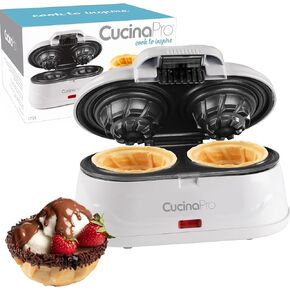 Double Waffle Bowl Maker- Make two 4" Ice Cream Cone Bowls at Once, NonStick Electric Baker for Homemade Icecream Treats, Waffler is Easy to Use, Recipes Included, Add your Favorite Fillings, Toppings