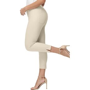 PUWEER Capri Pants for Women Dressy Business Casual Stretchy Slim Straight Pants with Pockets