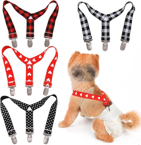 TESSVEYA 4 Pcs Dog Diaper Suspenders | Cat Suspenders | Female Male Dog Skirt Dress & Diaper Keeper | for Small Medium and Large Dogs (Square,Heart, M) in Saudi Arabia