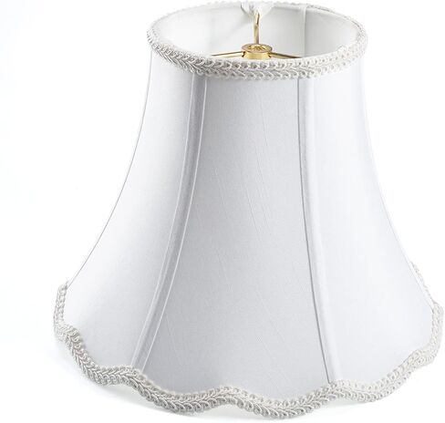 Bell Lamp Shade, Saangseon White Silk Shantung Scalloped Lampshade Replacement, 7'' Top x 14'' Bottom x 10.5'' Slant Height x 10'' Vertical Height, Brass Spider in Saudi Arabia