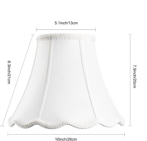 Bell Lamp Shade, Saangseon White Silk Shantung Scalloped Lampshade Replacement, 7'' Top x 14'' Bottom x 10.5'' Slant Height x 10'' Vertical Height, Brass Spider in Saudi Arabia