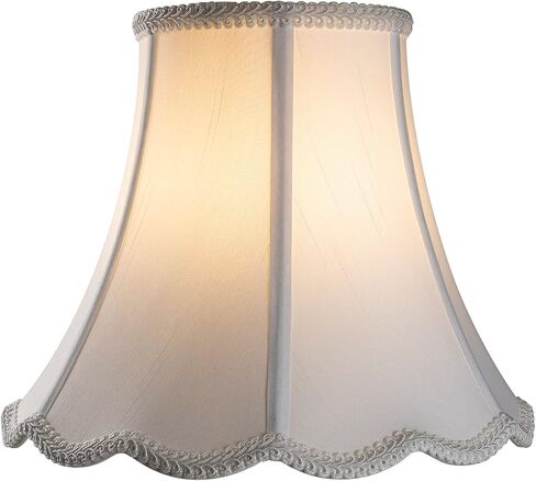 Bell Lamp Shade, Saangseon White Silk Shantung Scalloped Lampshade Replacement, 7'' Top x 14'' Bottom x 10.5'' Slant Height x 10'' Vertical Height, Brass Spider in Saudi Arabia