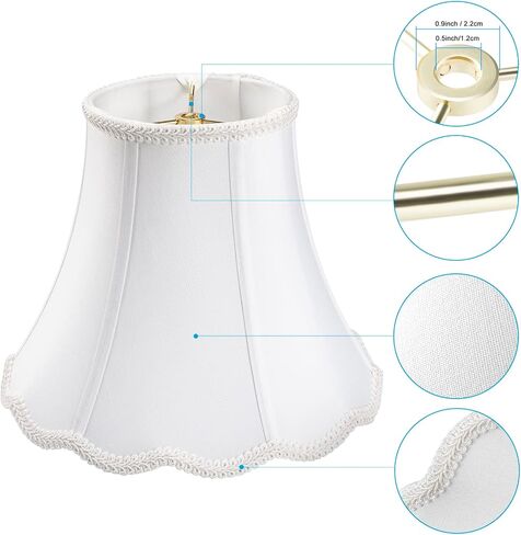 Bell Lamp Shade, Saangseon White Silk Shantung Scalloped Lampshade Replacement, 7'' Top x 14'' Bottom x 10.5'' Slant Height x 10'' Vertical Height, Brass Spider in Saudi Arabia