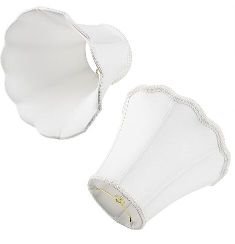Bell Lamp Shade, Saangseon White Silk Shantung Scalloped Lampshade Replacement, 7'' Top x 14'' Bottom x 10.5'' Slant Height x 10'' Vertical Height, Brass Spider in Saudi Arabia