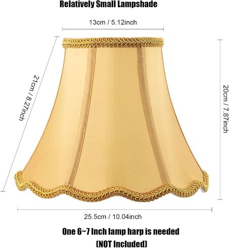 Bell Lamp Shade, Saangseon White Silk Shantung Scalloped Lampshade Replacement, 7'' Top x 14'' Bottom x 10.5'' Slant Height x 10'' Vertical Height, Brass Spider in Saudi Arabia