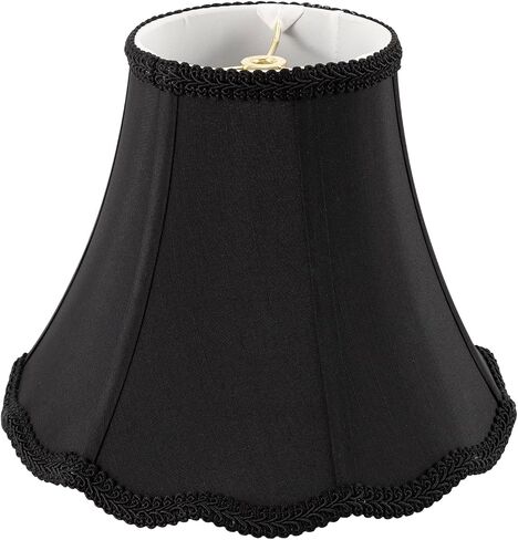 Bell Lamp Shade, Saangseon White Silk Shantung Scalloped Lampshade Replacement, 7'' Top x 14'' Bottom x 10.5'' Slant Height x 10'' Vertical Height, Brass Spider in Saudi Arabia