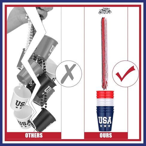 12 Pieces 4th of July Shot Glass on Beaded Necklace Independence Day Patriotic Shot Glass Beaded Necklace USA Party Plastic Shot Cup Necklace for Patriotic Birthday Wedding Party Supplies (3 Styles) in Saudi Arabia