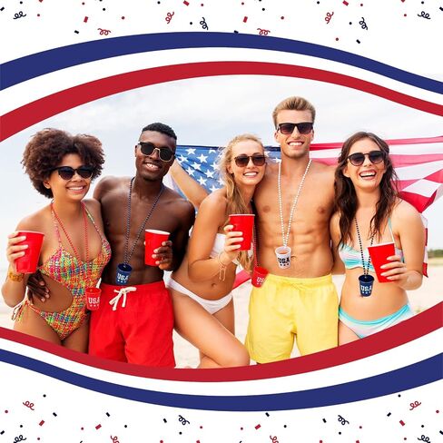 12 Pieces 4th of July Shot Glass on Beaded Necklace Independence Day Patriotic Shot Glass Beaded Necklace USA Party Plastic Shot Cup Necklace for Patriotic Birthday Wedding Party Supplies (3 Styles) in Saudi Arabia