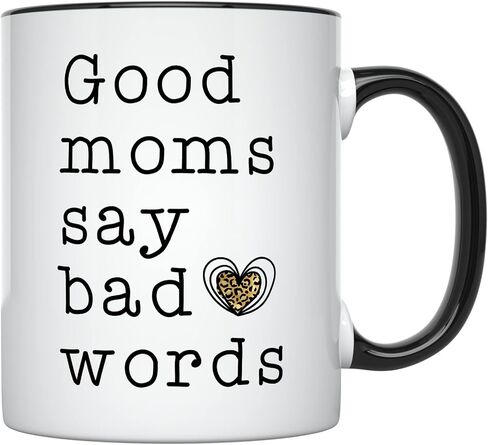 YouNique Designs Good Moms Say Bad Words Mug، 11 أونصة، كوب قهوة فريد من نوعه لعيد الأم من الابنة والابن، كوب أفضل أم على الإطلاق (مقبض أسود) in Saudi Arabia