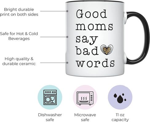 YouNique Designs Good Moms Say Bad Words Mug، 11 أونصة، كوب قهوة فريد من نوعه لعيد الأم من الابنة والابن، كوب أفضل أم على الإطلاق (مقبض أسود) in Saudi Arabia