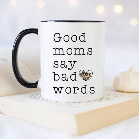 YouNique Designs Good Moms Say Bad Words Mug، 11 أونصة، كوب قهوة فريد من نوعه لعيد الأم من الابنة والابن، كوب أفضل أم على الإطلاق (مقبض أسود) in Saudi Arabia
