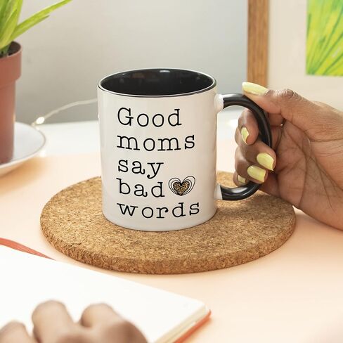 YouNique Designs Good Moms Say Bad Words Mug، 11 أونصة، كوب قهوة فريد من نوعه لعيد الأم من الابنة والابن، كوب أفضل أم على الإطلاق (مقبض أسود) in Saudi Arabia