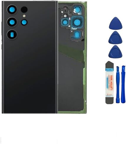بديل زجاجي خلفي لهاتف Galaxy S23 Ultra لهاتف Samsung Galaxy S23 Ultra غطاء خلفي زجاجي مع شريط مثبت مسبقًا وعدسة كاميرا + أدوات (أسود) in Saudi Arabia