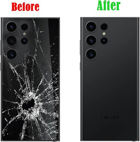 بديل زجاجي خلفي لهاتف Galaxy S23 Ultra لهاتف Samsung Galaxy S23 Ultra غطاء خلفي زجاجي مع شريط مثبت مسبقًا وعدسة كاميرا + أدوات (أسود) in Saudi Arabia
