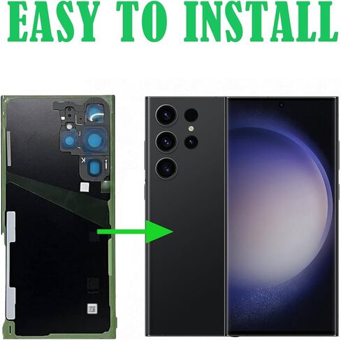 بديل زجاجي خلفي لهاتف Galaxy S23 Ultra لهاتف Samsung Galaxy S23 Ultra غطاء خلفي زجاجي مع شريط مثبت مسبقًا وعدسة كاميرا + أدوات (أسود) in Saudi Arabia