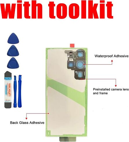 بديل الزجاج الخلفي LiXiongBao S23 Ultra لهاتف Samsung Galaxy S23 Ultra غطاء خلفي زجاجي مع شريط مثبت مسبقًا وعدسة كاميرا + أدوات (أسود) in Kuwait