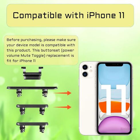 Risidamoy لهاتف iPhone 11 مجموعة كاملة من زر الصوت وزر الطاقة وزر تبديل كتم الصوت مع خطاف ومشبك لمفتاح كتم صوت الاهتزاز لـ iPhone11 مع مجموعة إصلاح أدوات الإصلاح A2111 A2223 A2221 (أسود) in Kuwait