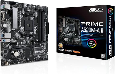 ASUS Prime A520M-A II/CSM AMD AM4 (الجيل الثالث Ryzen) اللوحة الأم التجارية microATX (ذاكرة ECC، دعم M.2، إيثرنت 1 جيجا بايت، DP/HDMI 2.1/D-Sub، 4K@60HZ، USB3.2 Gen1Type-A، ARGBheader مع AURAsync) in Saudi Arabia