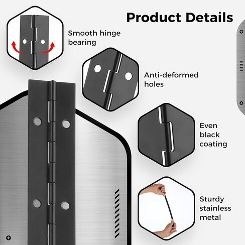 anjetan 4 قطع مفصلات البيانو المستمرة، مفصلات من الفولاذ المقاوم للصدأ شديدة التحمل مقاس 12 بوصة مع برغي، مفصلات قارب البيانو، مفصل باب خزانة قابل للطي in Kuwait