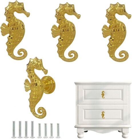 Sutfmwe Drawer Knobs Pull - Unique Seahorse Cabinet Knob Handles for Coastal Nautical Beach Theme Decorative Furniture Door Knob for Dresser Closet Kitchen Decor 4PCS (Antique Silver) in Kuwait