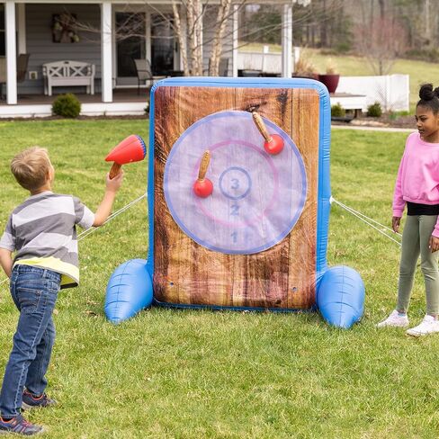 Hearthsong Giant Double-Sided Inflatable Axe-Throwing and Ball-Toss Target Game, 58.5" L x 41" W x 58.5" H, Ages 3 and Up in Kuwait