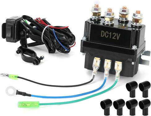 QWORK Universal 12V الملف اللولبي التتابع ونش الروك الإبهام التبديل كومبو لروافع ATV UTV 2000-5000 رطل مع هيكل فولاذي قوي، لمسة نهائية سوداء مطلية بالمسحوق، سهلة التركيب in Kuwait