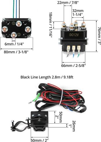 QWORK Universal 12V الملف اللولبي التتابع ونش الروك الإبهام التبديل كومبو لروافع ATV UTV 2000-5000 رطل مع هيكل فولاذي قوي، لمسة نهائية سوداء مطلية بالمسحوق، سهلة التركيب in Kuwait