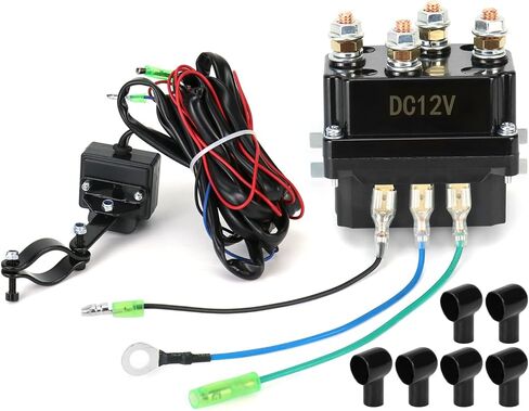 QWORK Universal 12V الملف اللولبي التتابع ونش الروك الإبهام التبديل كومبو لروافع ATV UTV 2000-5000 رطل مع هيكل فولاذي قوي، لمسة نهائية سوداء مطلية بالمسحوق، سهلة التركيب in Kuwait